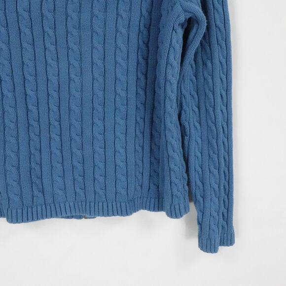 LL Bean Sweater Women Large Blue Cable Knit Full Zip Chunky Outdoors Casual Fall - Picture 10 of 15